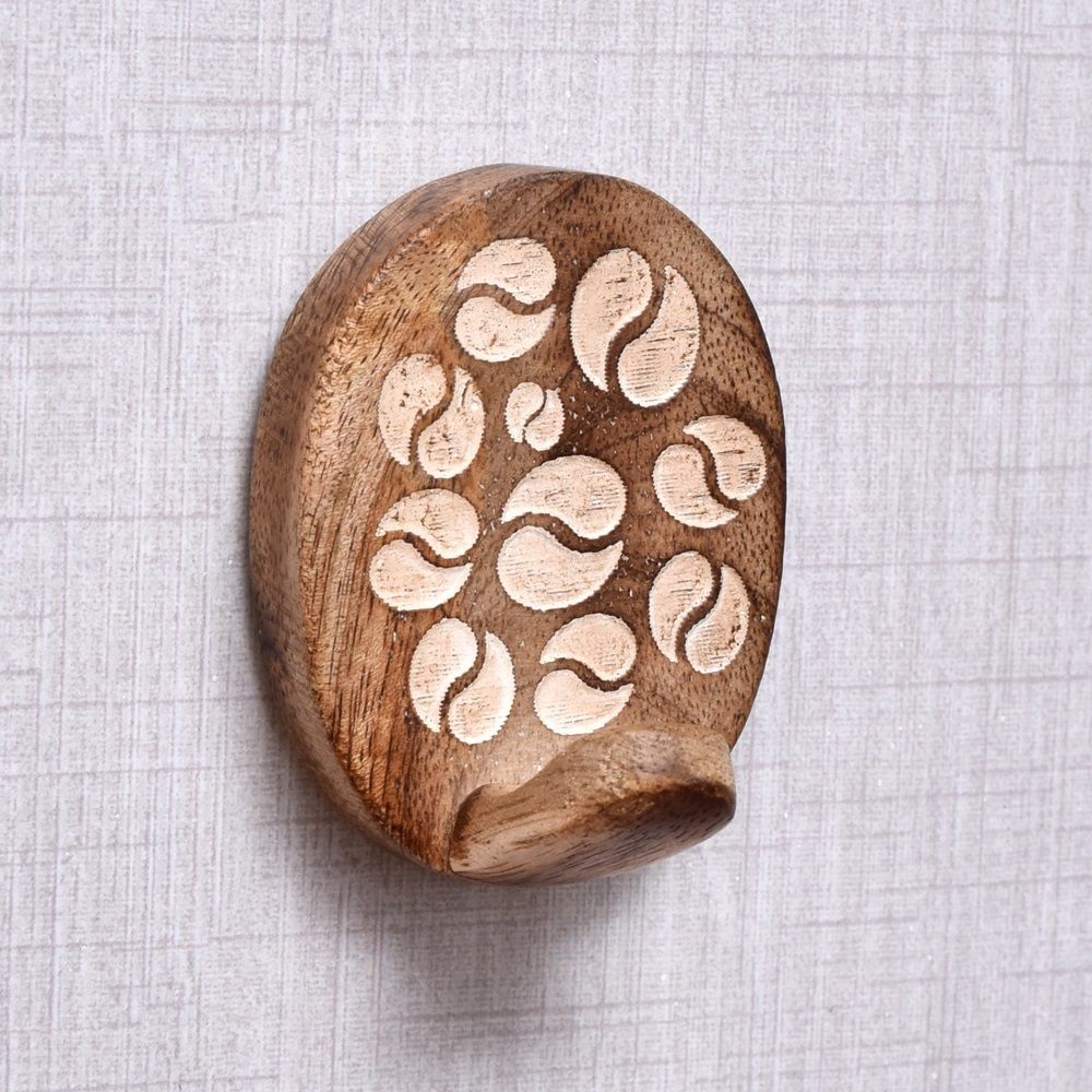 Wooden Brown White No Damage Wall Adhesive Hooks-Pack of 6