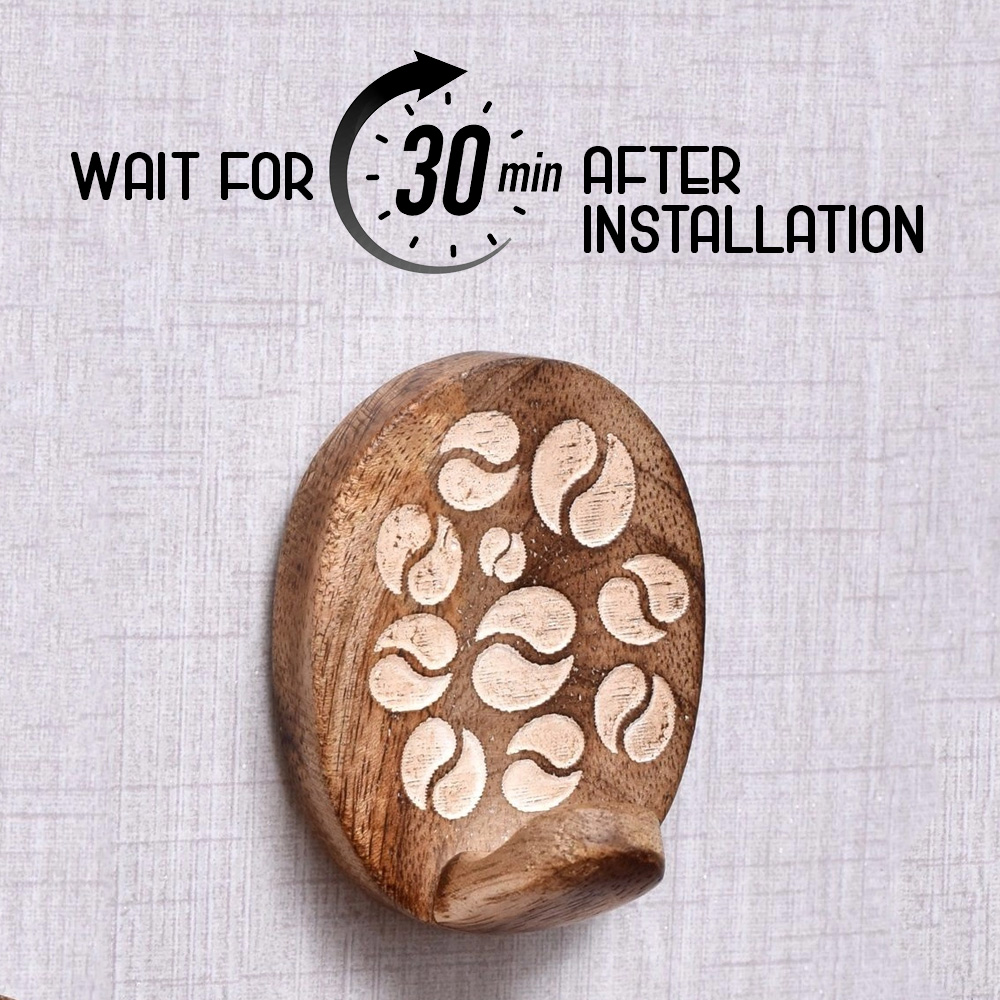 Wooden Brown White No Damage Wall Adhesive Hooks-Pack of 6