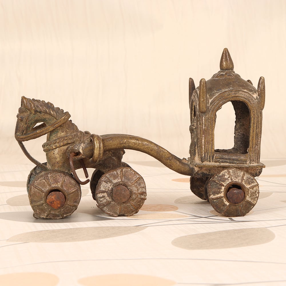 Handmade Vintage Finish Brass Horse Chariot for Decoration