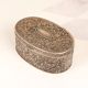 Vintage Grey Finish Metal Oval Box with Engraving for Decoration