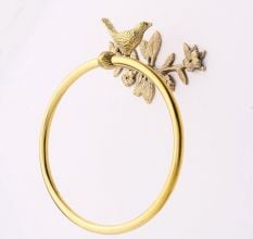 Brass Towel Hanger With Bird Figurine