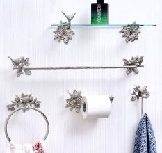 Silver Brass Bird Design Set of 5 Bathroom Hardware Accessories