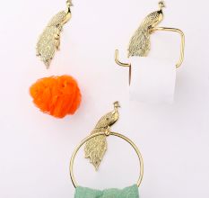 Handmade High Quality Brass Peacock Hanger for Bathroom in Set of 3