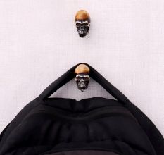 Brown Man Face Skull Resin Wall Hooks-2 Pieces