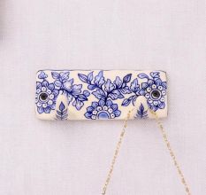 White Blue Floral Pattern Mounted Wall Hook Adhesive+(Screw)