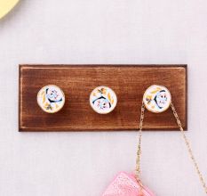 Pink Octagon Ceramic Floral Wooden Wall Hook