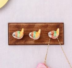 Yellow Green Ceramic Bird Modern Kids Wooden Wall Hook