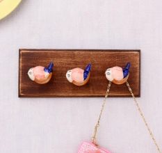 Pink Blue Ceramic Bird Modern Kids Wooden Wall Hook