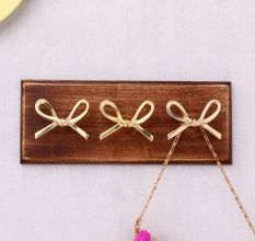 Decorative Brass Golden Bow Wooden Wall Hook