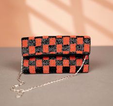 Red and Black Cotton Beads Hand Bag for Women