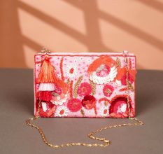 Soft Pink Cotton and Beads Hand Bag for Wedding