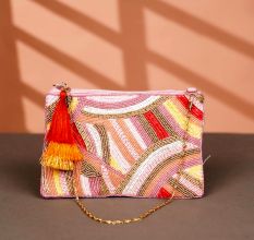 Modern Design Multicolor Cotton and Beads Hand Bag