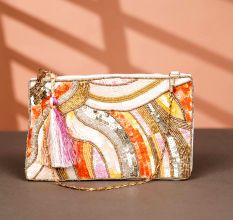 Abstract Wave Design Cotton Beads Hand Bag for Festive Wear