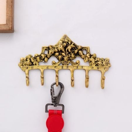 Brass Victorian Small Floral Arrrangement Six Wall Hook