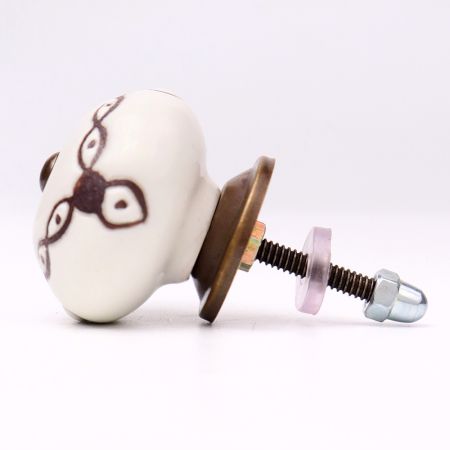 Cream Etched Chain Design Ceramic Cabinet Knob