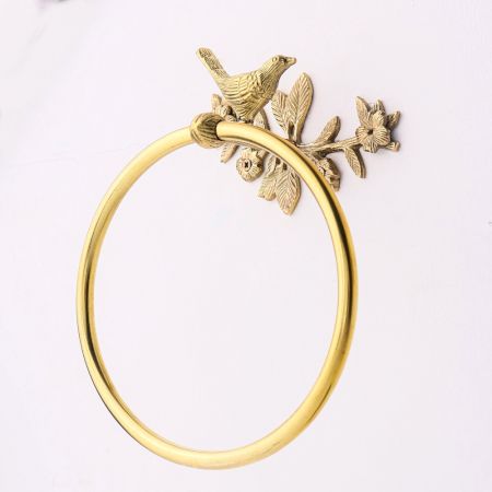 Brass Towel Hanger With Bird Figurine