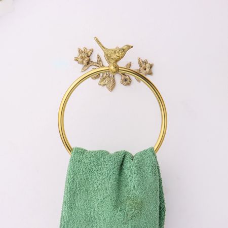 Brass Towel Hanger With Bird Figurine