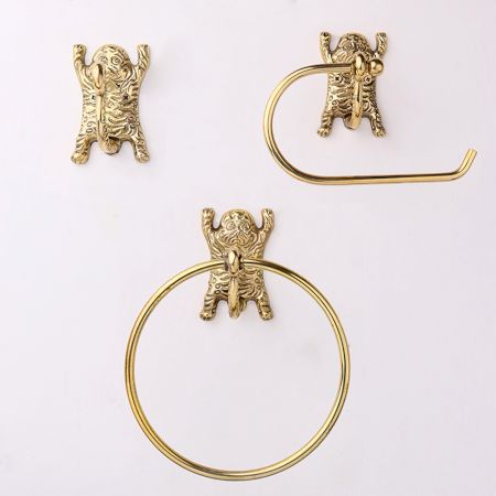 Handmade Premium Brass Tiger Hanger for Bathroom in Set of 3