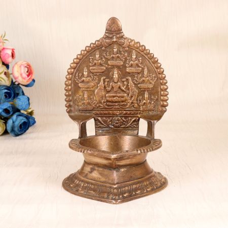 Traditional Handmade Brass Gaja Laxmi Oil Lamp for Rituals