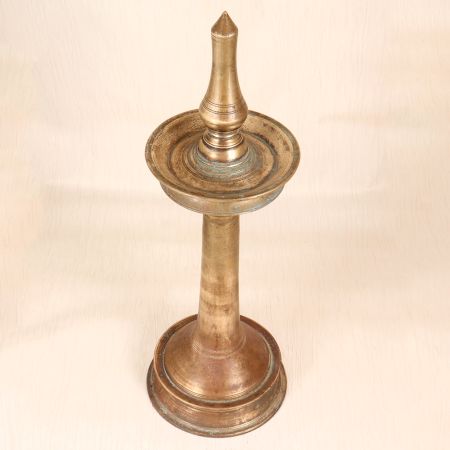 South Indian Vintage Brass Oil Lamp in Plain Brown Finish