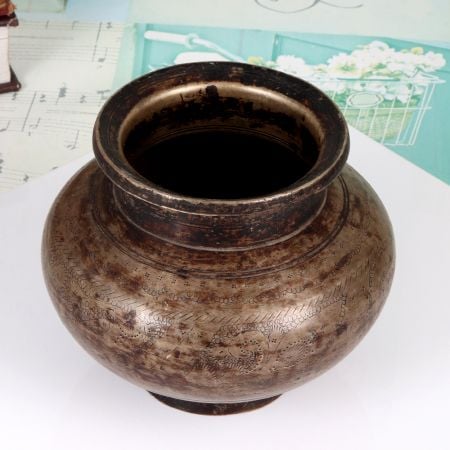 Carved Handmade Gujarati Art Holy Water Pot Made of Finest Brass