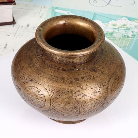 High-Quality Brass Holy Water Pot in Gujarati Art for Prayer Room