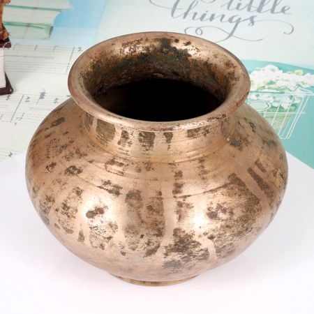 Plain Brown Brass Holy Water Pot for Hindu Rituals and Decoration