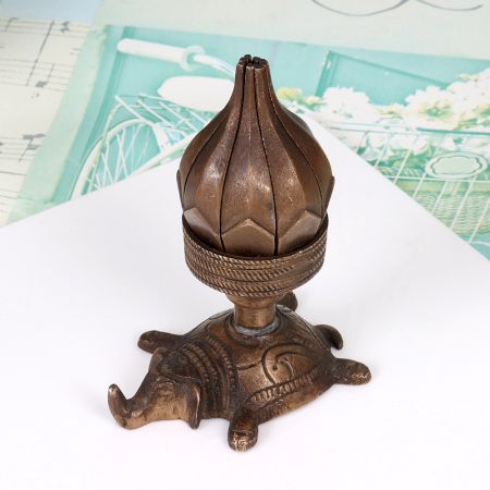 Vintage Handmade Brass Lotus Candle Stand with Elephant Base