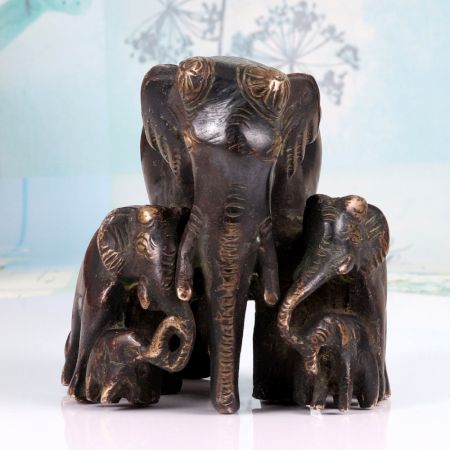 Handmade Vintage Brass Statue of Elephant Family for Decoration