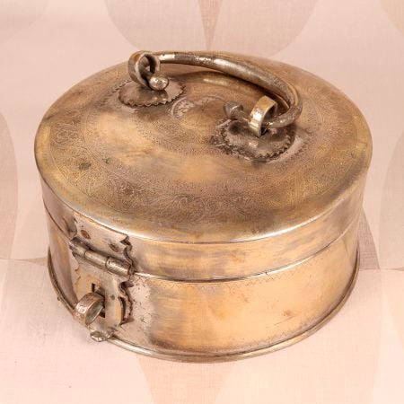 Engraved Handmade Brass Jewelry Box in Vintage Finish for Decor