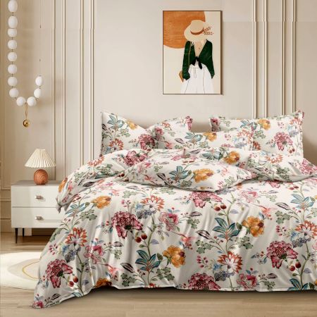 Multi-Color Glace Cotton Soft Non Fitted Double Bedsheet Set with 2 Pillow Covers | 230 x 250 cm
