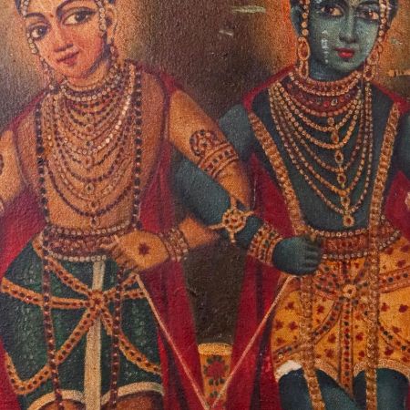 Hand-Painted Canvas Oil Painting of Lord Krishna and Balram