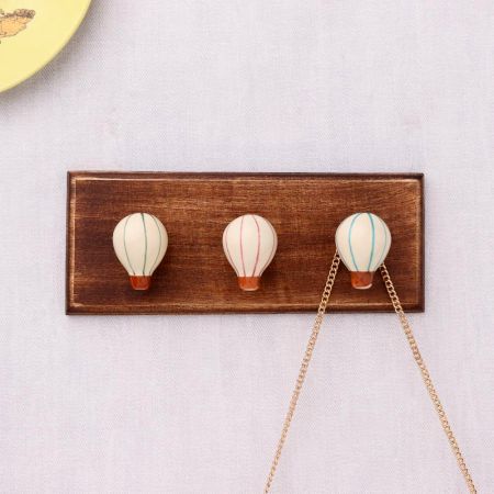 Multicolor Ceramic Hot Air Balloon Modern Kids Wooden Wall Hook