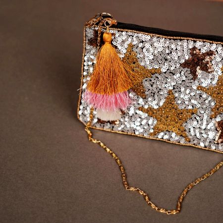 Eye-Catching Premium Cotton and Beads Hand Bag