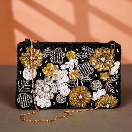 Deep Black Floral Pattern Cotton Beads for Wedding