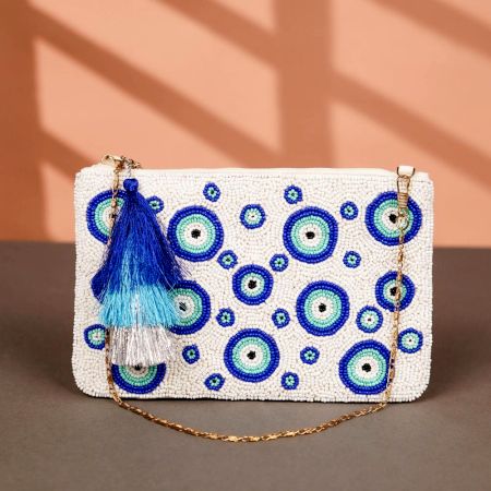 Evil-Eye Cotton and Beads Premium Hang Bag for Women
