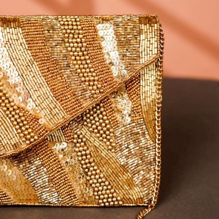 Beautiful Soft Cotton and Beads Women Hand Bag