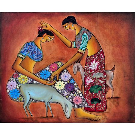 Prem Acrylic Oil Canvas Painting by Artist Nagnath C. Talwar 30 x 36 Inches