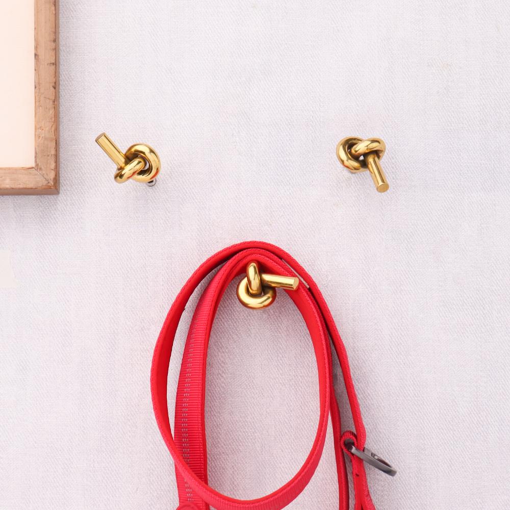 Solid Golden Knot Brass Wall Hooks-Pack of 3