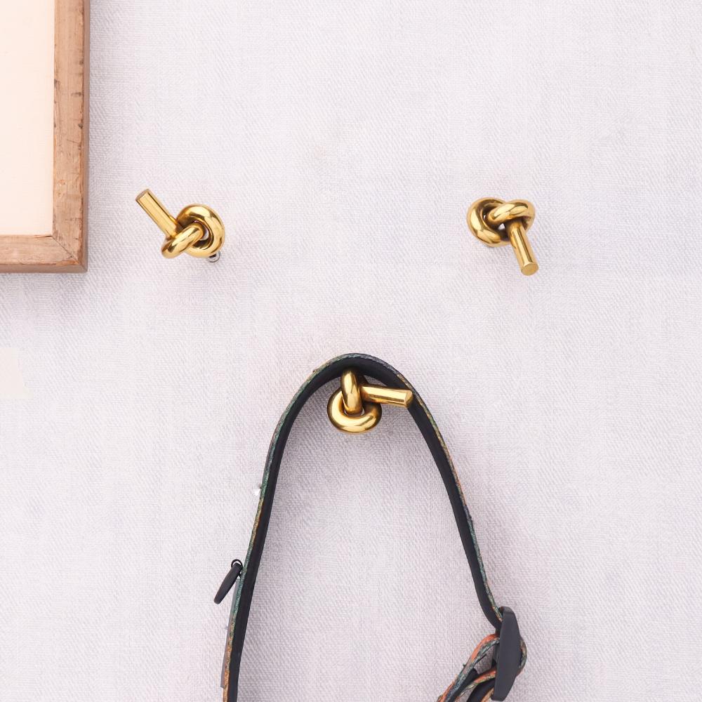 Solid Golden Knot Brass Wall Hooks-Pack of 3