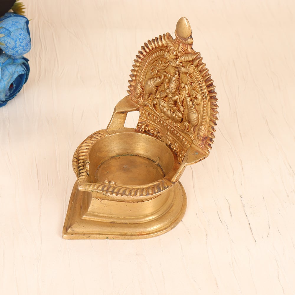 Vintage Handmade Gaja Lakshmi Oil Lamp for Indoor Decoration