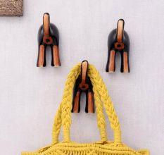 Black Brown Ceramic Dog Tail Shaped Wall Hooks-Pack of 3