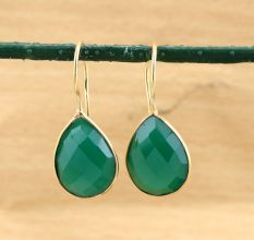 Brass 22k Gold Plated Dangle Earring with Green Onyx Gemstone