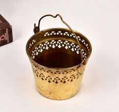 Indian Handmade Jali Work Brass Flower Bucket for Decor