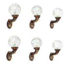 Round Diamond Cut Glass Metal Wall Hooks With Antique Finish-Pack of 6