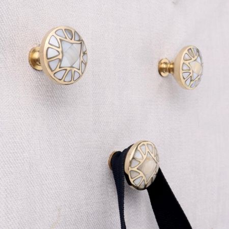 Gold Embroidered Metal Wall Hooks-3 Pieces