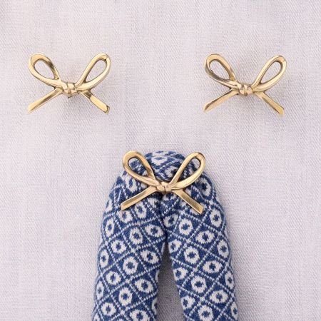 Modern Brass Golden Bow Wall Hooks-Pack of 3