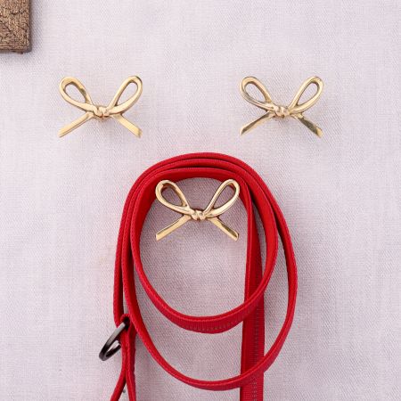 Modern Brass Golden Bow Wall Hooks-Pack of 3