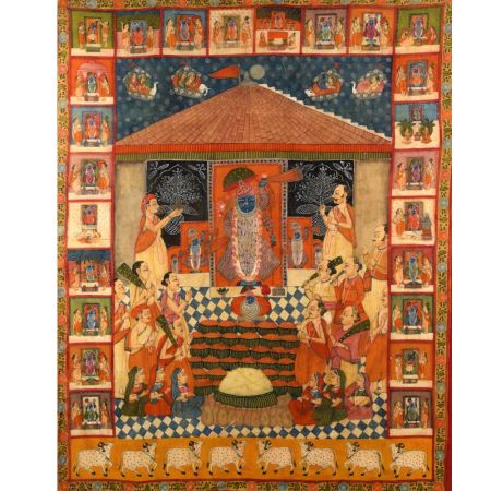 Hand-Painted Lord Shrinathji Cloth Pichwai Painting for Home Decoration