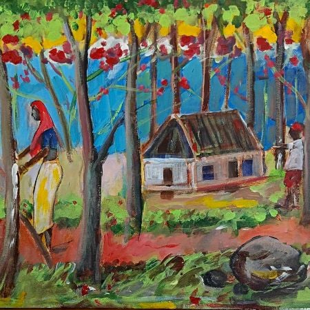 Rubber Plantation Canvas Painting 20 x 16 Inches by Artist Dr. Maya Subramoni in Set of 2